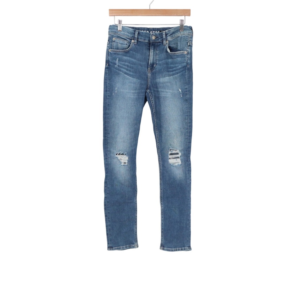 Avery & Co Super Stretch Skinny Jeans Medium Wash Ripped Knee Blue Size 13